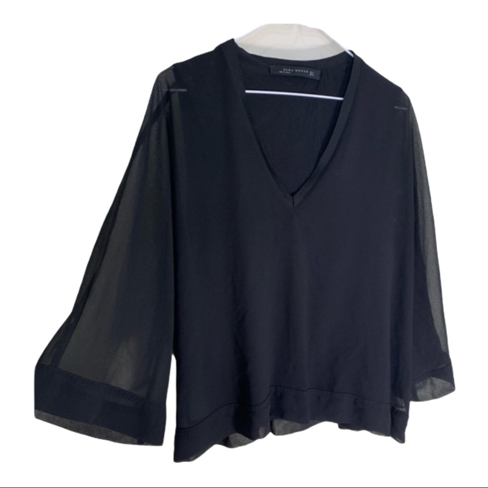 Zara black semi sheer dropped shoulder v neckline